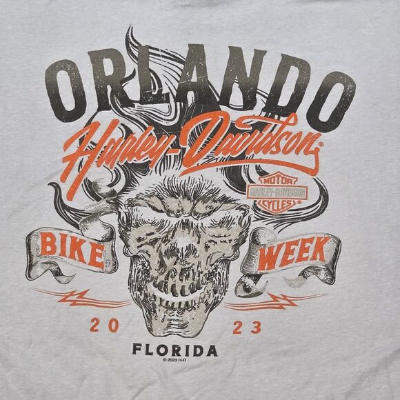 Harley-Davidson Orlando Bike Week 2023 T-Shirt Men’s 3XL XXXL Gray Skull Graphic - Picture 4 of 6